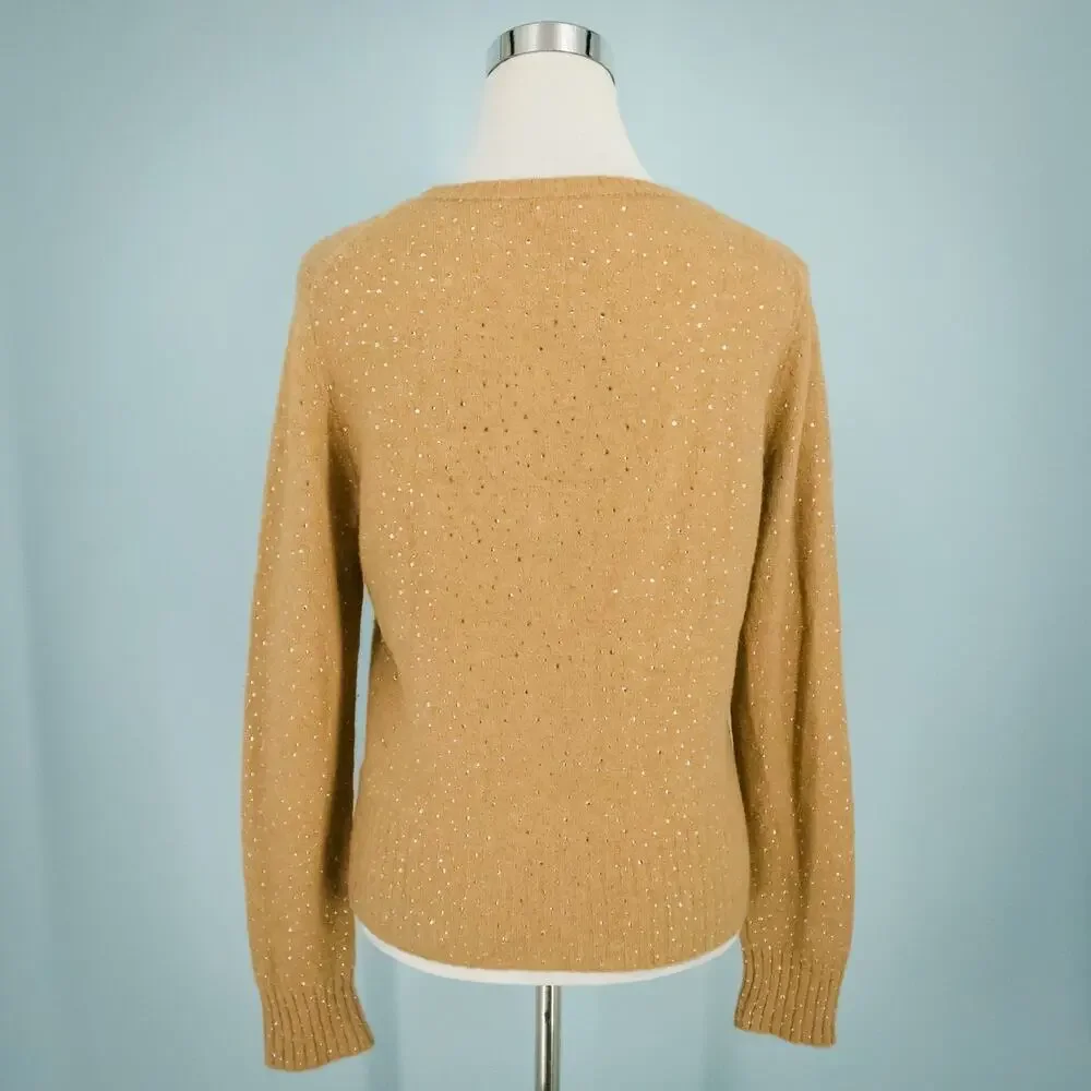 J. Crew Size Medium M Tan Beige Gemstone Sparkle Crew Wool Alpaca Sweater